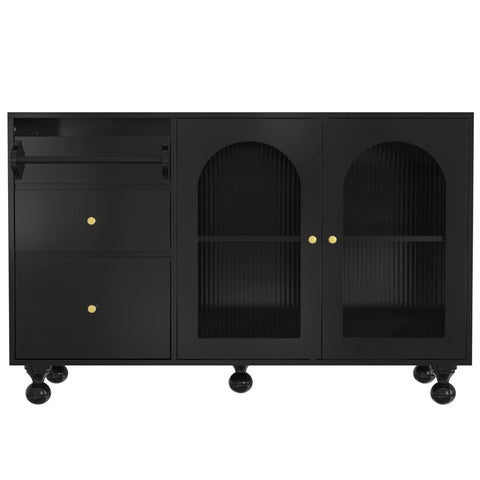 Rootz Black Sideboard Storage Cabinet - Towel Holder - Kitchen Buffet - Spacious Design - 120cm x 40cm x 75.5cm