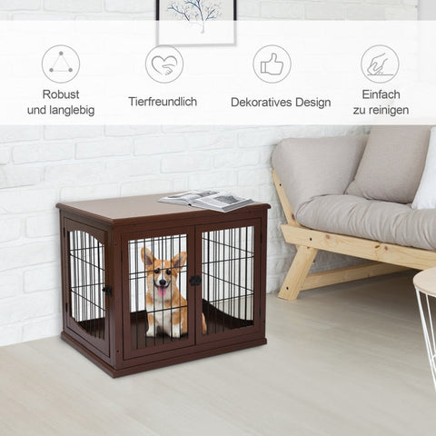 Rootz Dog Crate - Wooden Dog House - Pet Kennel - MDF Material - 58.5cm x 81cm x 66cm - 2 Entrances - Lockable - for Medium and Small Dogs