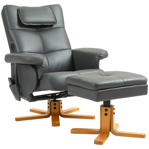 Rootz Massage Chair with Stool - Relaxation Chair - Recliner - USB Charging - 78L x 86W x 93H cm, Grey Leather Look