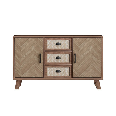 Rootz Stylish Sideboard - Storage Cabinet - Elegant Buffet - Timeless Design - Herringbone Pattern - 120L x 40W x 84H cm