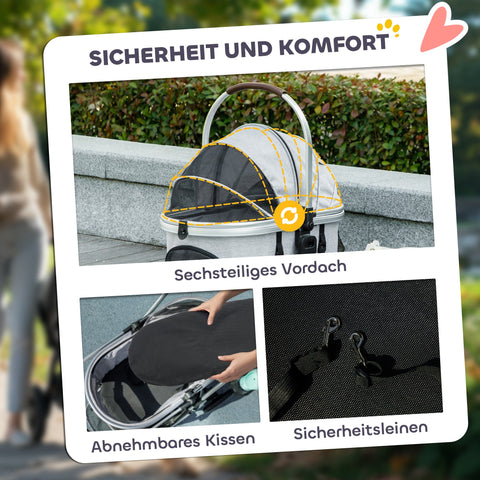 Rootz 3 in 1 Dog Buggy - Pet Stroller - Foldable Cat Carrier - Padded Cabin - 83cm x 61cm x 103cm - Up to 10kg - Grey, Black