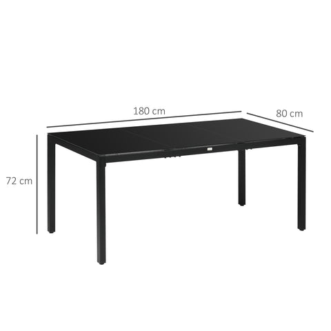 Rootz Garden Table - Outdoor Dining Table - Patio Table - Holds 8 People - Elegant & Durable - 180cm x 80cm x 72cm - Black