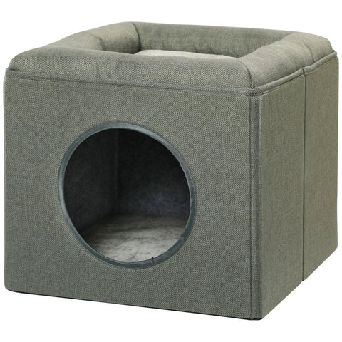 Rootz Cat Cave - Cat Bed - Cat House - 2-in-1 Cat Cave - MDF - Imitation Linen - Green - 36.5 x 36.5 x 33 cm