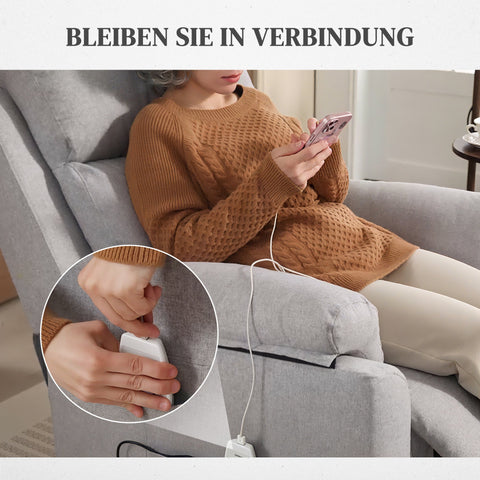 Rootz Grey Electrical Up Armchair - Recliner Chair - Standing Aid Chair - Linen Look - Massaging Comfort - 83cm x 89cm x 102cm