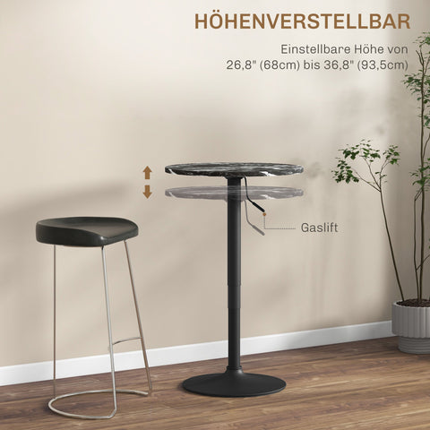 Rootz Marble Look Bar Table - Bistro Table - Height-Adjustable Table - Space-Saving Design - 60 x 60 x 68-93.5 cm