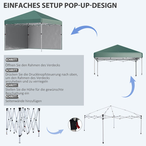 Rootz Folding Pavilion - Pop-Up Tent - Garden Gazebo - UV Protection - 3m x 3m x 2.88m - Stainless Steel Frame - Green