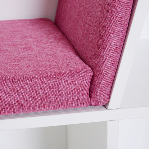 Rootz Library Bench - Storage Shelf - Bookcase - 3 Cushions Included - Comfort Seating - 102L x 30W x 61H cm - White Pink