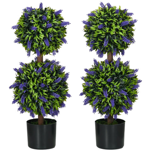 Rootz Set of 2 Artificial Lavender Trees - Indoor Outdoor Decor - Plastic Flowers - Cement Pots - No Maintenance - Ø15cm x 70cm