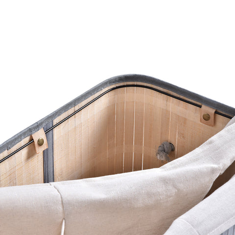 Rootz Bamboo Laundry Basket - 100L Clothes Hamper - Foldable Storage Bin - Water Resistant - 52cm x 32cm x 63cm - Grey