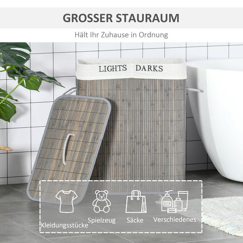 Rootz 100L Laundry Basket - Laundry Hamper - Clothes Sorter - Washable Bag - 52x32x63cm - Bamboo, Polyester, Cotton, Metal - Grey