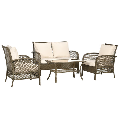 Rootz 4-Part Colonial Garden Sofa Set - Outdoor Furniture - Rattan Imitation - UV Resistant - 125x75x88cm Sofa, 70x75x88cm Armchair, 93x49x49cm Table