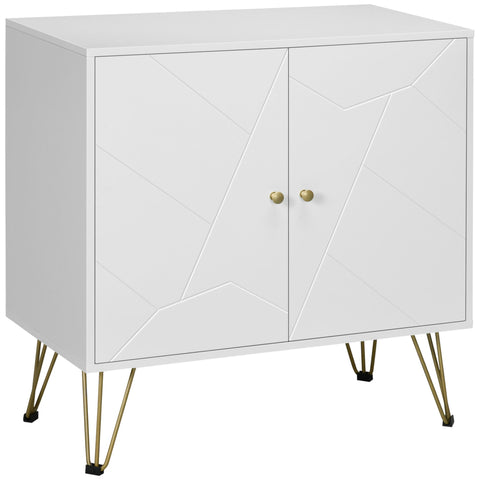 Rootz Storage Cabinet - Sideboard - Buffet Cabinet - Elegant Design - 80 x 40 x 80 cm - White & Gold