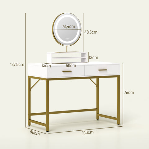 Rootz Cosmetic Table - Dressing Vanity - Makeup Desk - 360° Mirror LED - 100cm x 50cm x 137.5cm - Stylish & Versatile Design