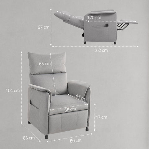 Rootz Grey Relaxation Armchair - Upholstery Chair - Recliner - Memory Function - 80cm x 162cm x 67cm