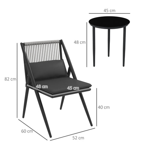 Rootz 3-Piece Garden Furniture Set - Outdoor Set - Patio Set - Comfort with Cushions - Aluminum Frame - Chairs: 52x60x82cm, Table: Ø45x48cm