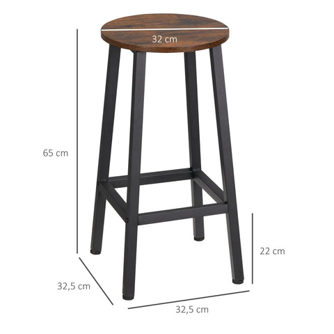 Rootz 2 Piece Set Modern Bar Stools - Kitchen Stools - Counter Chairs - 65cm Height - Space-Saving Design - Steel Frame - 32.5cm x 32.5cm x 65cm