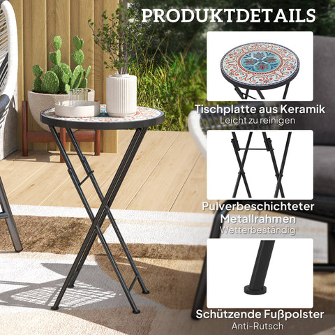 Rootz Mosaic Garden Table - Foldable Terrace Table - Outdoor Side Table - Space-Saving Design - Ø35.5 x 55H cm