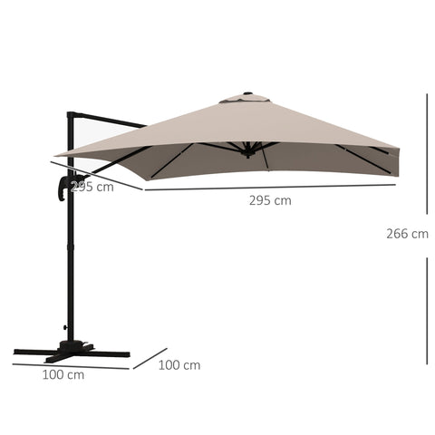 Rootz Cantilever Sunshader - Outdoor Parasols - Rotatable 360° Sun Shade - Durable Aluminum - 2.95l x 2.95b x 2.66h m Brown