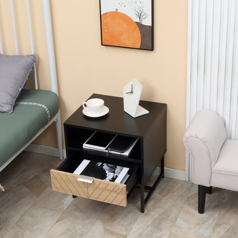 Rootz Industrial Bedside Table - Nightstand - Bedroom Table - Triple Storage - 45cm x 39cm x 48cm