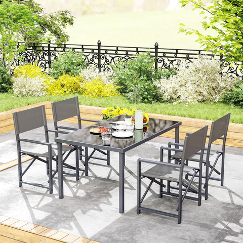 Rootz 5-Part Dining Set - Outdoor Patio Set - Folding Chair Set - Durable Steel Frame - 150cm Table & 58cm x 55cm x 89cm Chairs