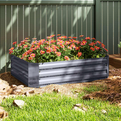 Rootz Galvanized Steel Raised Bed - Planting Box - Flower Box - Rust Protection - 120 x 90 x 30 cm Grey