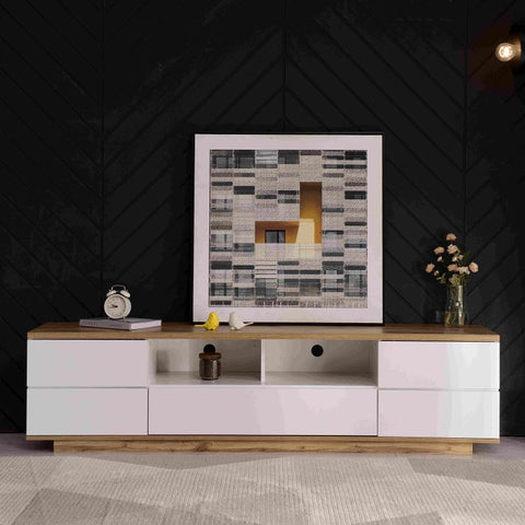 Rootz Modern TV Cabinet - High Gloss Finish - Wood Grain Design - Durable MDF - 180L x 38W x 46H cm