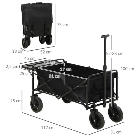 Rootz Foldable Garden Cart - Beach Trolley - Utility Wagon - Relieves Shoulders - 117x51x100cm