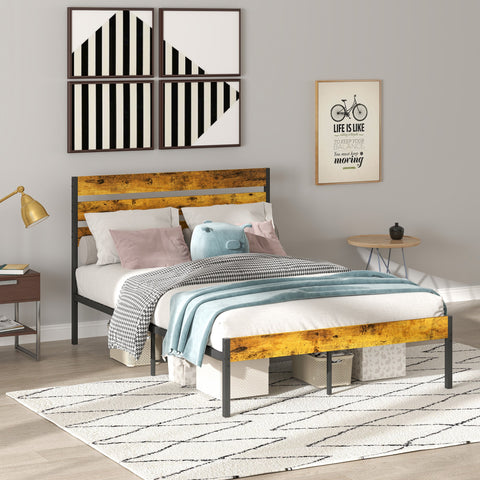Rootz Double Bed Frame - Industrial Bed - Steel Frame - Supports 330kg - 141cm x 210cm x 105.5cm - Transform Bedroom Elegantly