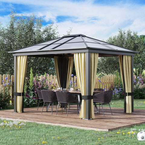 Rootz Hardtop Gazebo with Polycarbonate Roof - Outdoor Pavilion - Weather-Resistant Shelter - Durable Aluminum Frame - UV Protection - 360cm x 295cm x 265cm