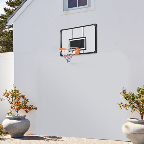 Rootz Wall Basketball Basket - Hoop - Backboard - Weather-Resistant Steel Frame - 113cm x 61cm x 73cm - Black/ Orange