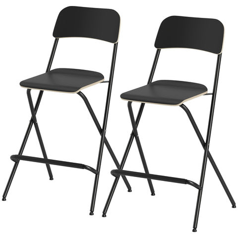 Rootz 2 Set Bar Stools - Foldable Bar Chairs - Black Kitchen Seating - Space-Saving Design - 52cm x 48cm x 96cm