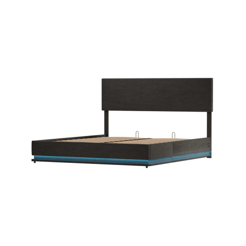 Rootz Double Bed Frame - Storage Bed - Velvet Bed - LED Lighting - USB Charging - 211cm x 153cm x 113cm