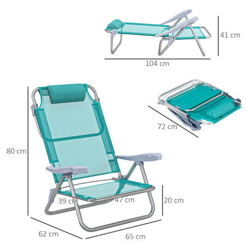 Rootz 2 Piece Set Foldable Garden Chairs - Portable Fishing Chair - Camping Chair - Adjustable Backrest & Headrest - 62L x 65W x 80H cm