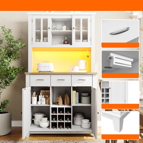 Rootz Kitchen Cabinet with LED Lighting - Tall Cabinet - Adjustable Shelves - Stylish Storage - 106cm x 40cm x 179.5cm