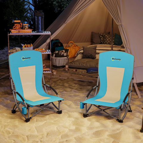Rootz 2 Set Foldable Blue Camping Chairs - Beach Chairs - Portable Folding Seats - Supports up to 120kg - Oxford Fabric - 70cm x 58cm x 79cm