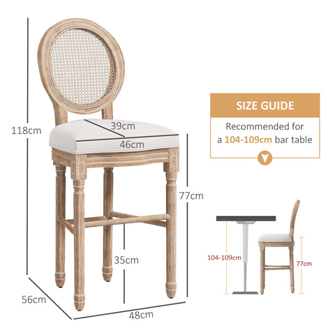 Rootz Set of 2 Louis XVI Medallion Bar Stools - Counter Stools - Tall Seating - Ergonomic Comfort - 48 x 56 x 118 cm White, Brown