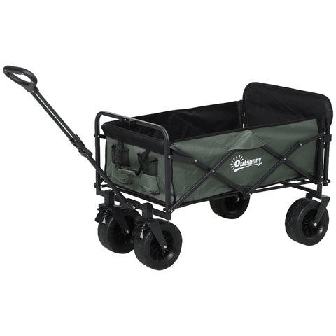 Rootz Foldable Garden Transport Car - Handcart - Resilient Wagon - 120kg Capacity - 125cm x 48cm x 78-102cm