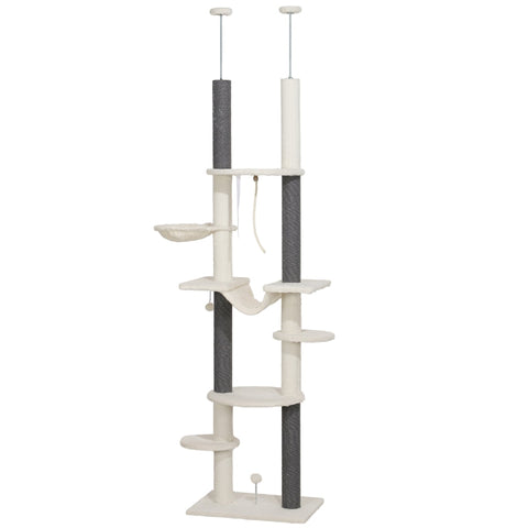 Rootz Ceiling High Scratching Post - Cat Tree - Adjustable Cat Tower - Space-Saving Design - 60cm x 44cm x 225-255cm