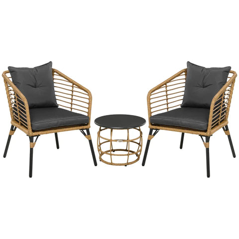 Rootz 3 Piece Weather Resistant Bistro Set - 1 Side Table - 2 Chairs - Sand + Dark Grey - 62cm x 65cm x 78cm