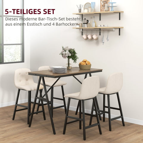 Rootz 5 Piece Bar Table Set - Dining Set - Counter Height Table & Chairs - Industrial Style - Compact Design - Beige - 120cm x 60cm x 91cm