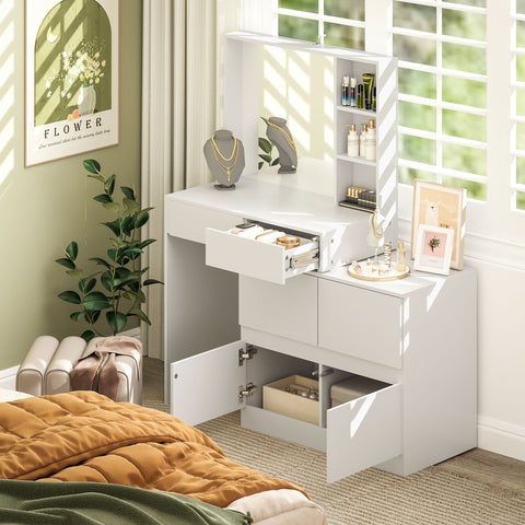 Rootz Dressing Table - Make-up Vanity - Beauty Station - Large Mirror - 122.5cm x 71.3cm x 38.5cm - MDF, White - Ample Storage Space