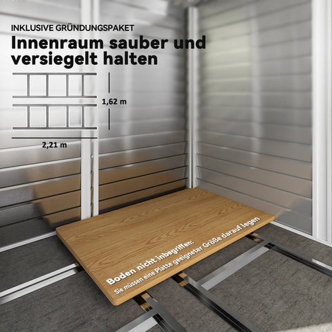 Rootz Metal Tool Shed - Weatherproof Storage, Outdoor Locker - Rustproof, Lockable, Secure - 240 x 206 x 198 cm - Grey, White