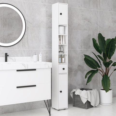 Rootz Tall Cabinet - Storage Cabinet - Bathroom Organizer - Adjustable Shelves, 1 Drawer, 2 Cupboards - 20 x 20 x 180 cm White