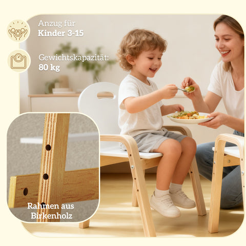 Rootz Children's Wooden Chair Set - Kids Adjustable Chairs - Toddler Seating - Ergonomic Support - Non-Slip, White, 39x34x49.5-61.5cm, 2 Pieces