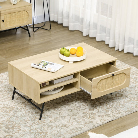 Rootz Rustic Coffee Table - Living Room Table - Wooden Table - Ample Storage Space - 100cm x 59.5cm x 44.3cm