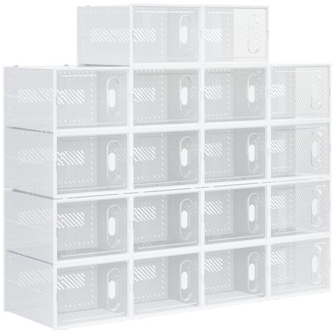 Rootz 18-Part Shoe Shelf - Stackable Shoe Boxes - Magnetic Doors - Dust-Free Storage - 28 x 36 x 21 cm