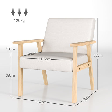 Rootz Upholstered Armchair - Dining Chair - Accent Chair - Solid Wood Frame - Linen Look - 64 x 70 x 72 cm -  White