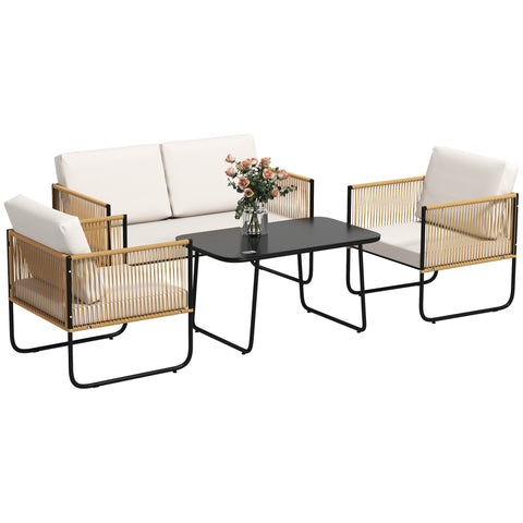 Rootz Garden Furniture Set 4-Part - Outdoor Seating Set - Patio Furniture - Robust Steel Frame - Sofas, Armchairs & Table - 110x61x63cm, 56x61x63cm, 80x50x43cm