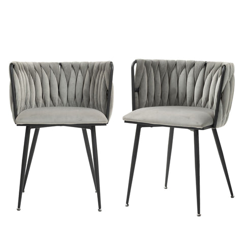 Rootz 2 Piece Set Velvet Dining Chairs - Luxury Cushioned Chairs - Handwoven Design - Elegant & Supportive - 57cm x 50cm x 72cm