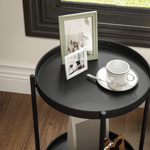 Rootz Round Side Table with Shelf - Coffee Table - Sofa Table - Durable Metal - 44cm x 44cm x 56cm